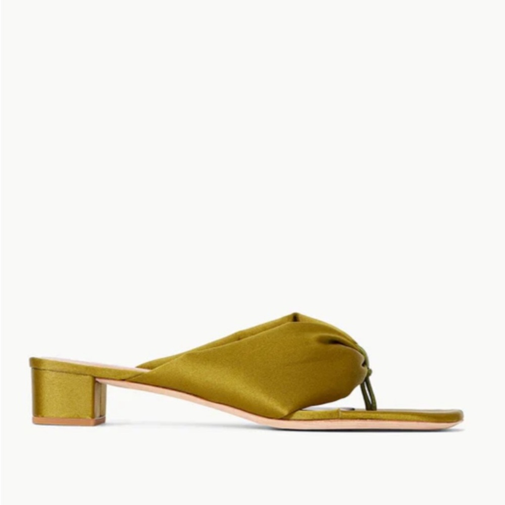 STAUD Dahlia Sandal in Olive Satin Green size 36.5 brand new with box